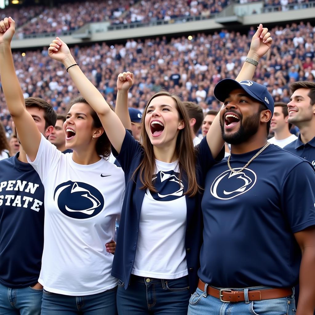 Penn State alumni wearing matching shirts at a football game