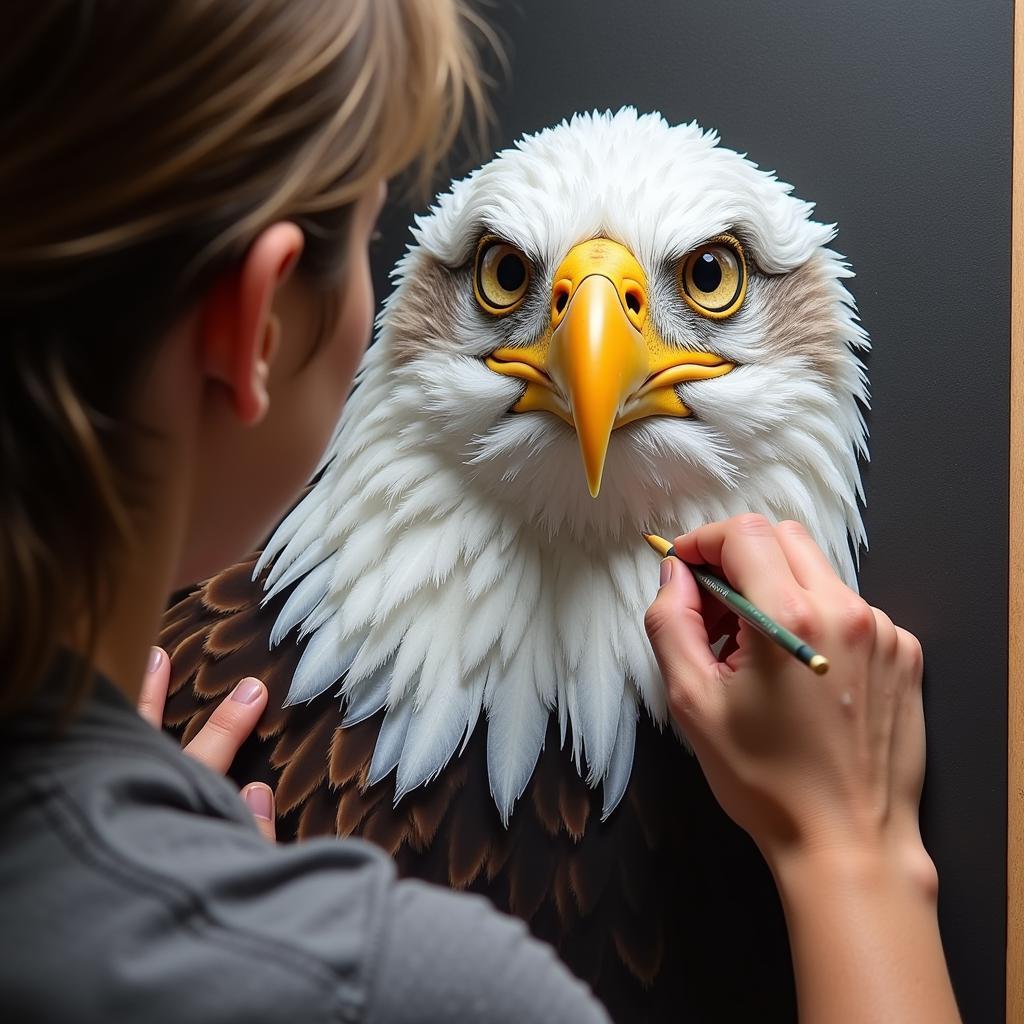 Individual engaged in painting an eagle paint by numbers