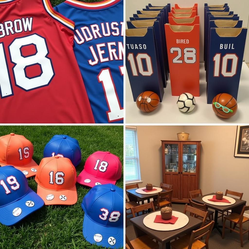 Personalized touches for a sports birthday party include customized jerseys, t-shirts, water bottles, sports-themed goodie bags, and a photo booth with sports props.