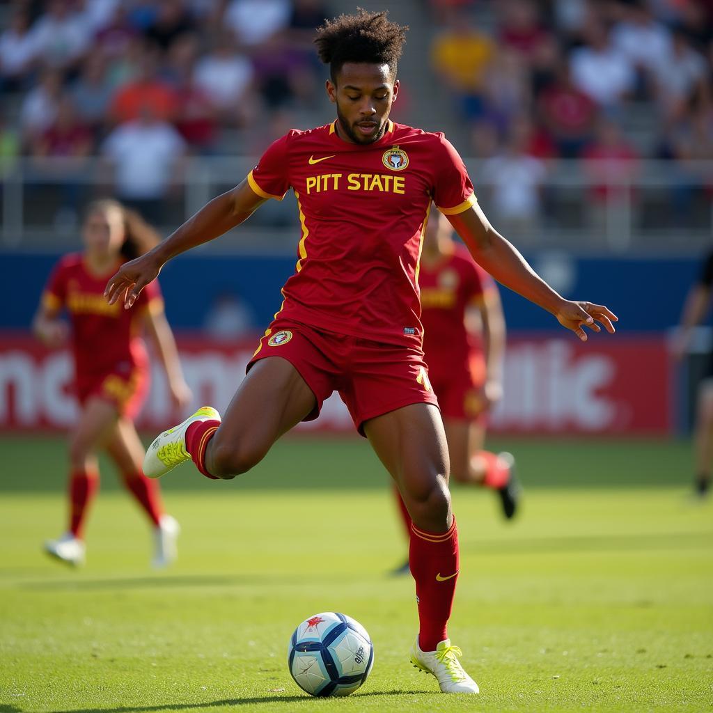 Pitt State Gorillas Soccer Player in Mid-Air