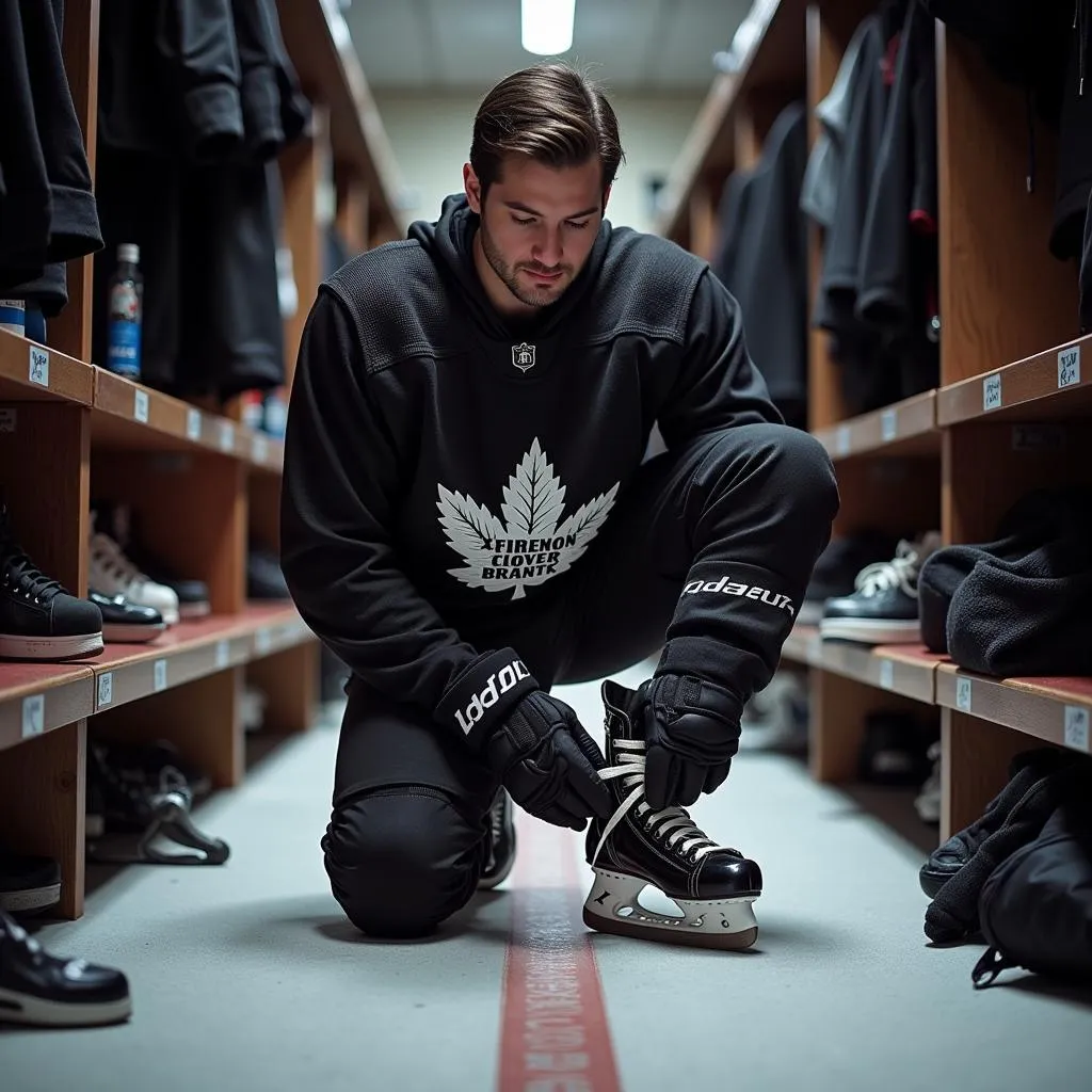 Player Lacing Skates Before Game