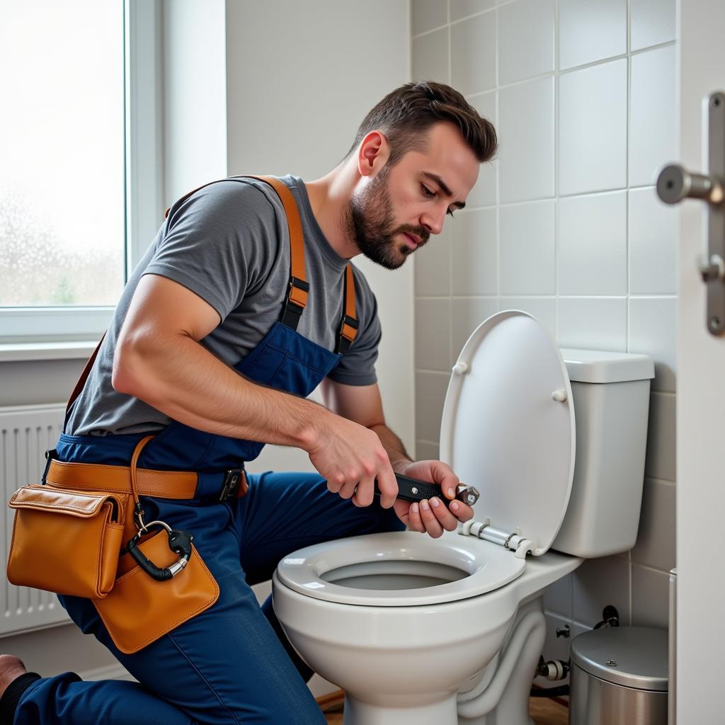 Plumber Fixing a Toilet