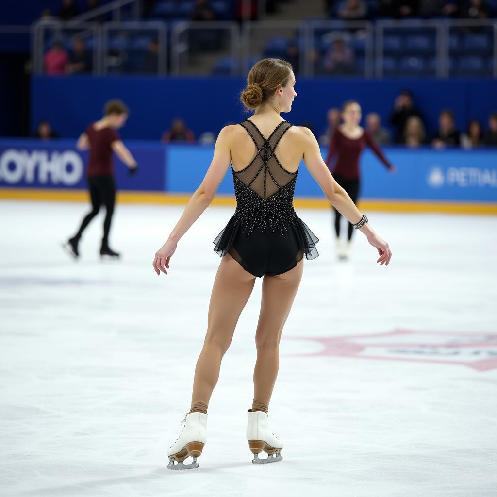 Figure skater warming up before their pre-free skate program.