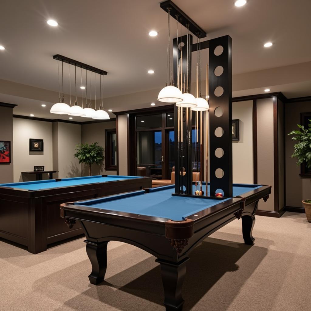 Predator pool rack in a modern game room, showcasing its sleek design and functionality.