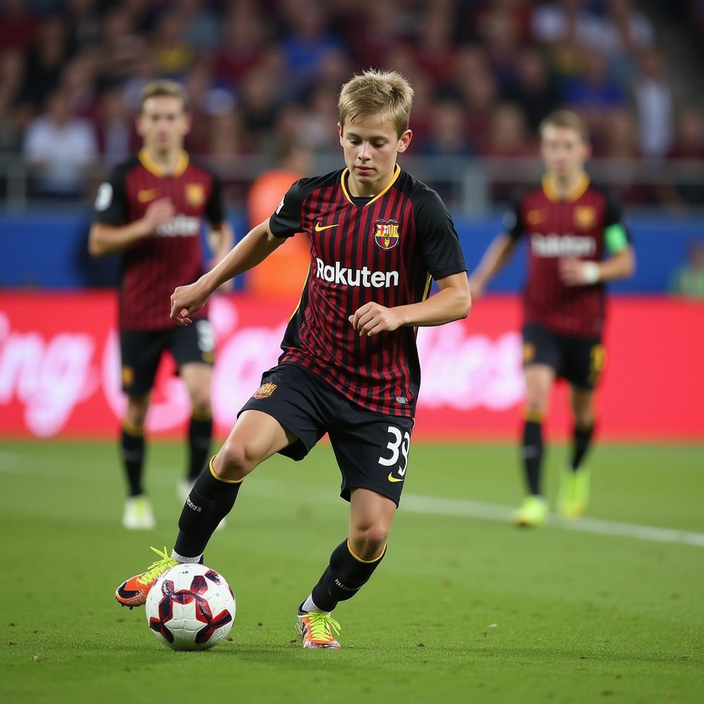 Pro 23 soccer player dribbling the ball during a match