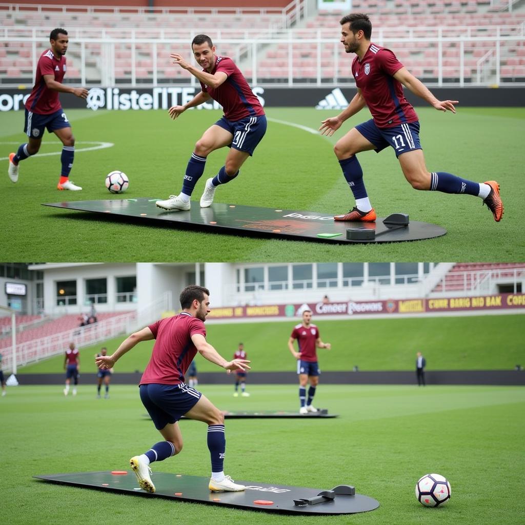 Professional soccer player demonstrates advanced ghosting board techniques