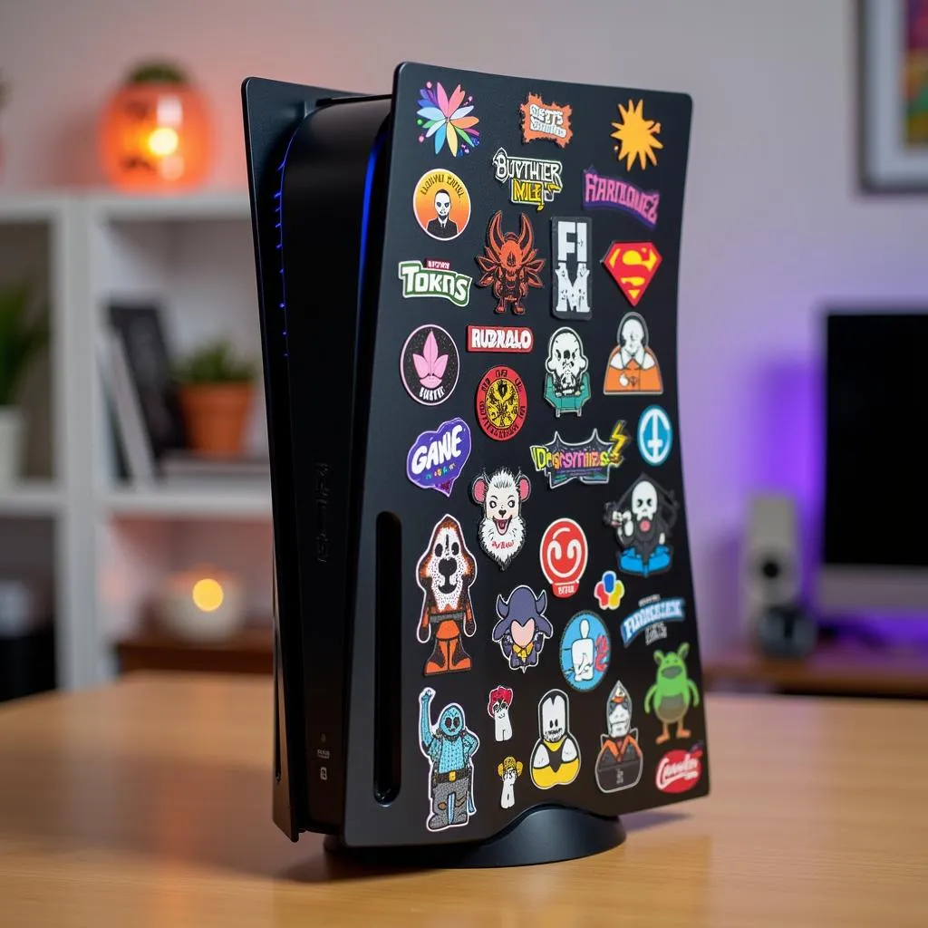 PS5 console with custom stickers