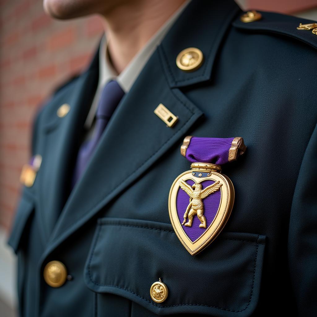 Purple heart patch on a military uniform