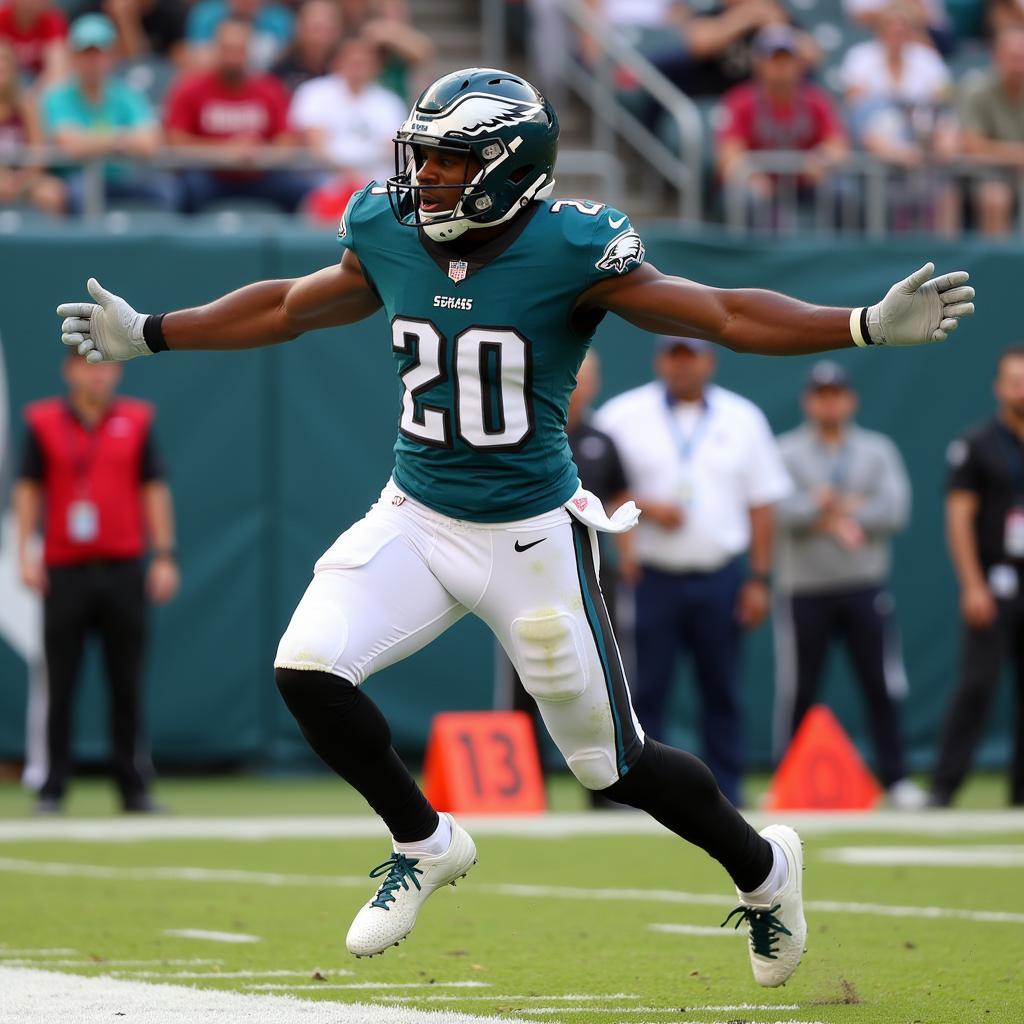 Rachaad White celebrates after scoring a receiving touchdown.