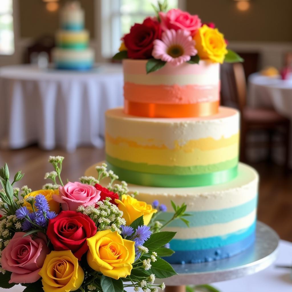 Rainbow Wedding Details: Cake and Flowers