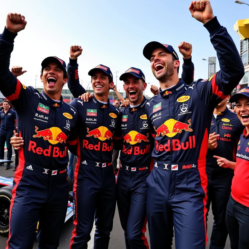 Red Bull Racing team celebrating a Grand Prix victory