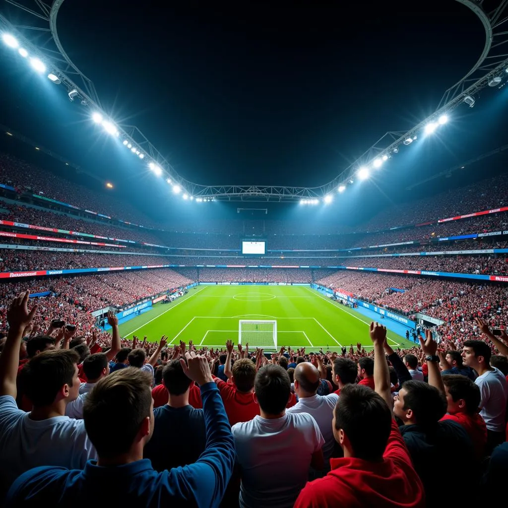 Football fans chanting in the stadium