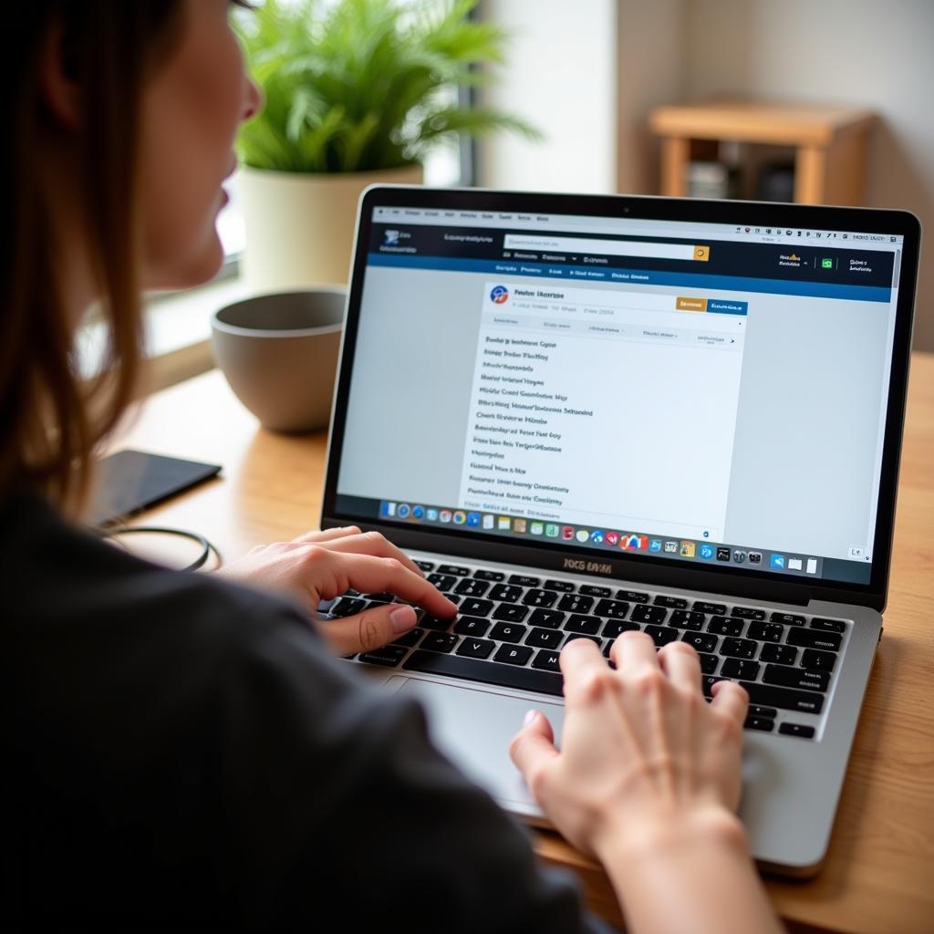 Person searching online records on a laptop