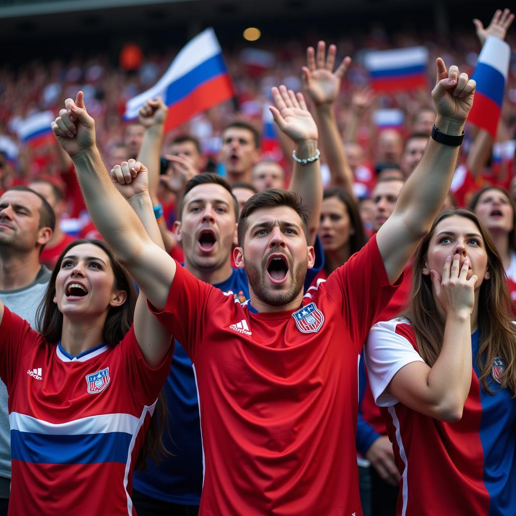 Russian Fans United in Support, Wearing National Team Jerseys