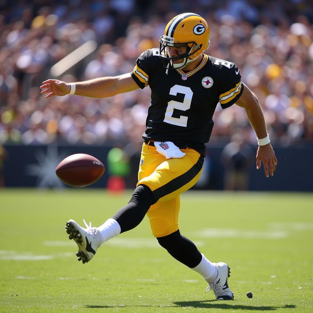 Ryan Stonehouse executing a powerful punt during a game