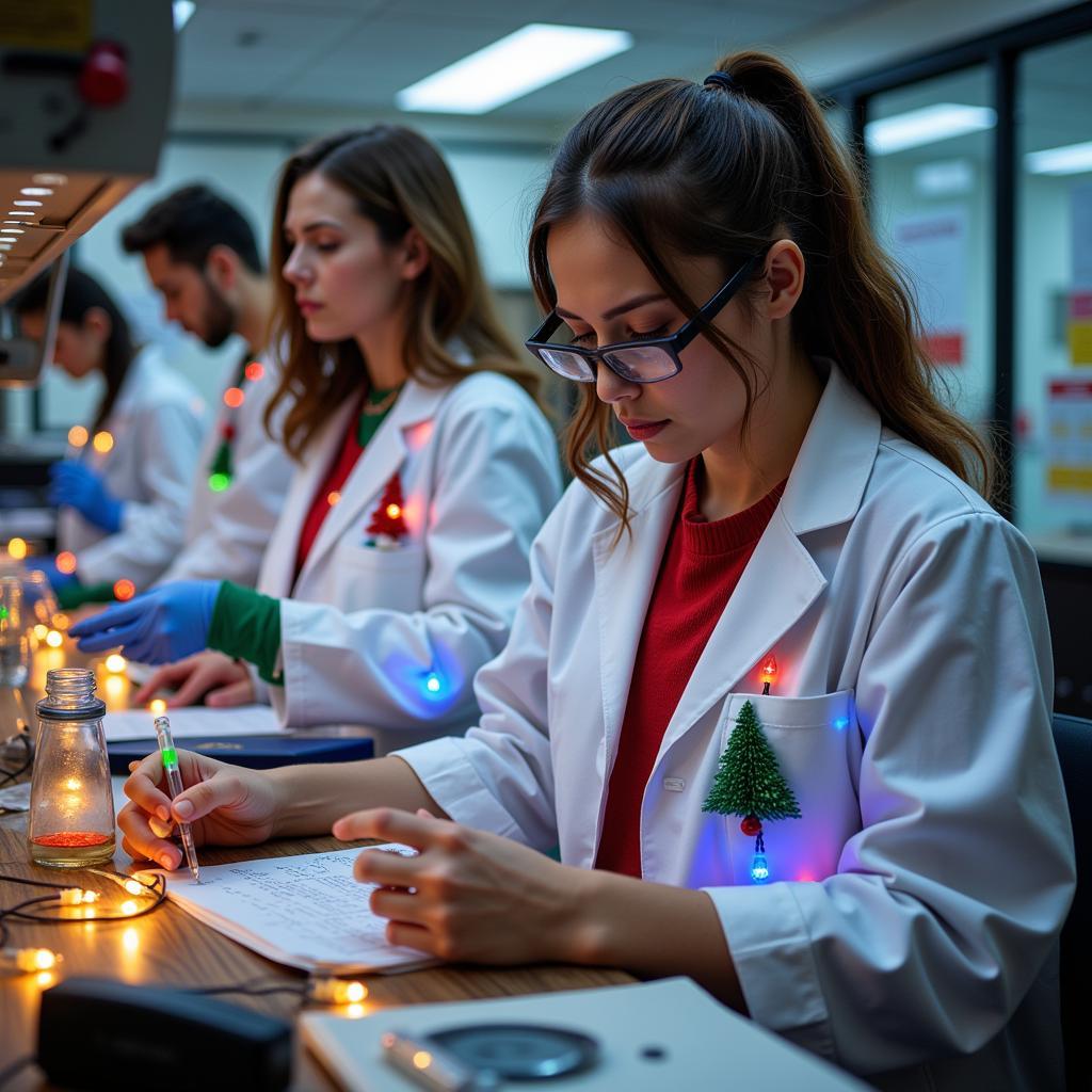 Scientists Celebrating Christmas in the Lab