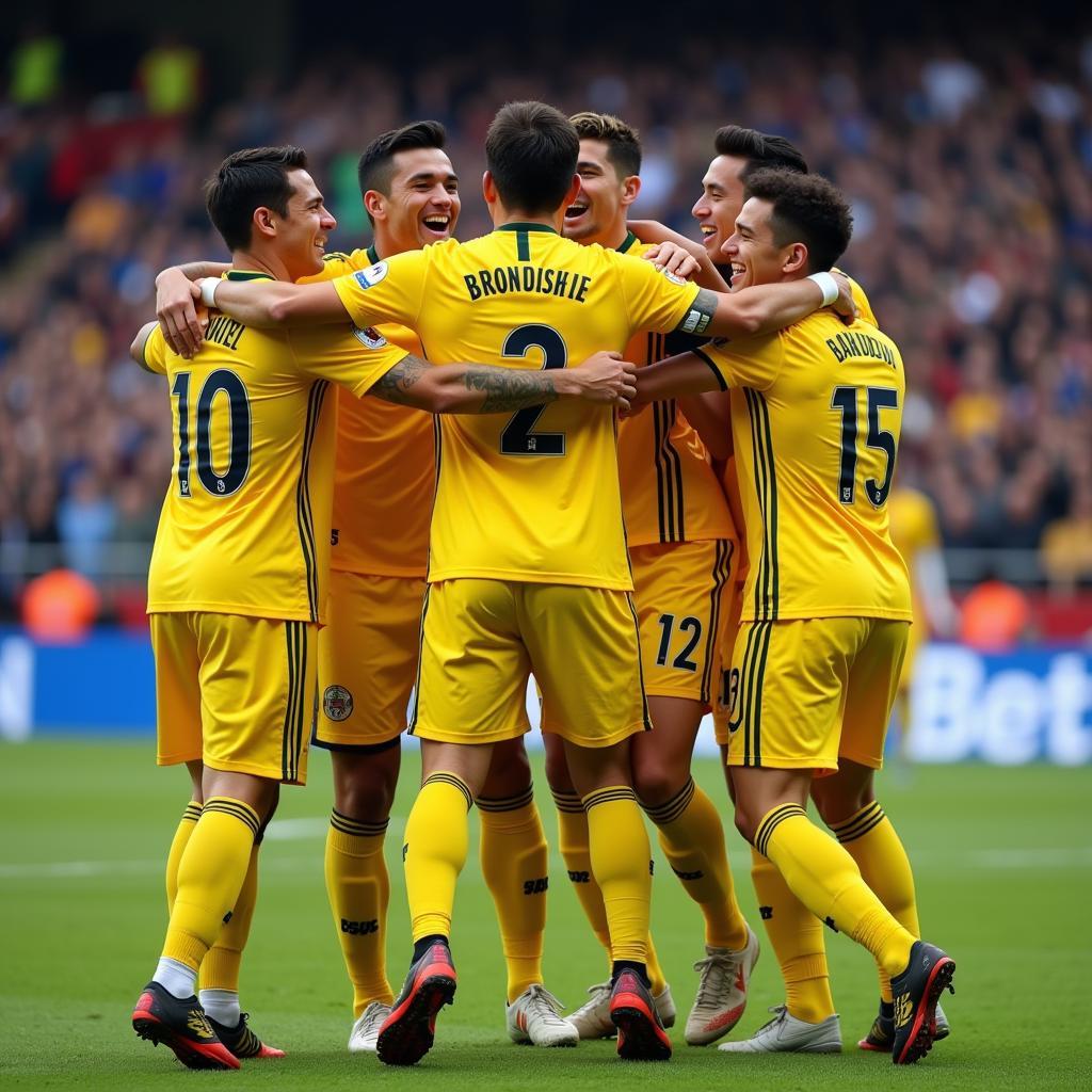 Sebastian Sanchez celebrates a goal with teammates