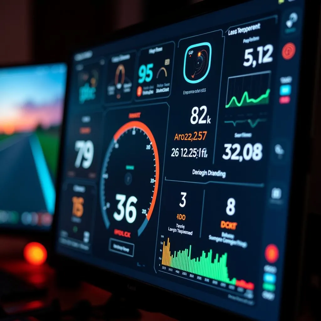 Sim dashboard PC displaying telemetry data