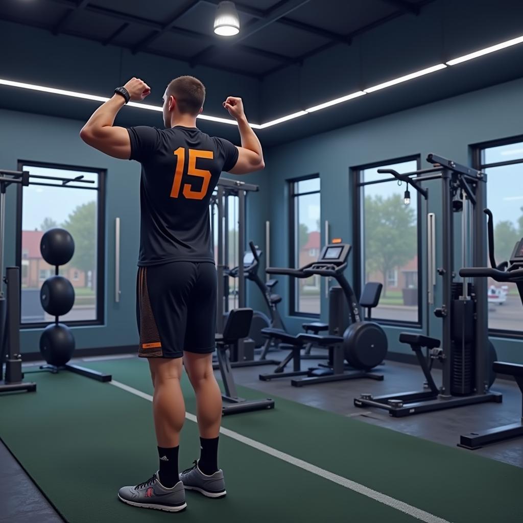 Sim Football Player Training at the Gym