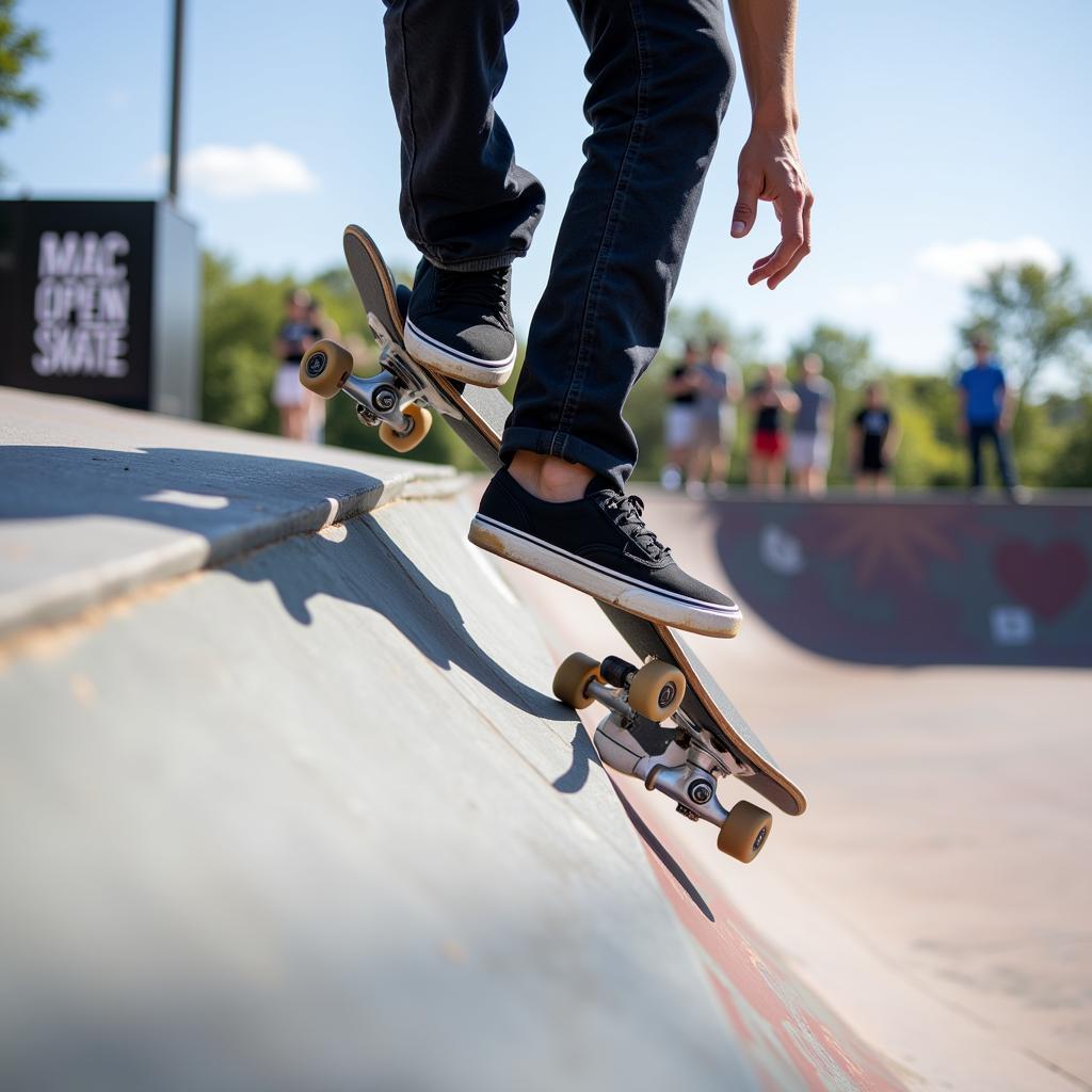 A skateboarder diligently practicing tricks for the Mac Open Skate