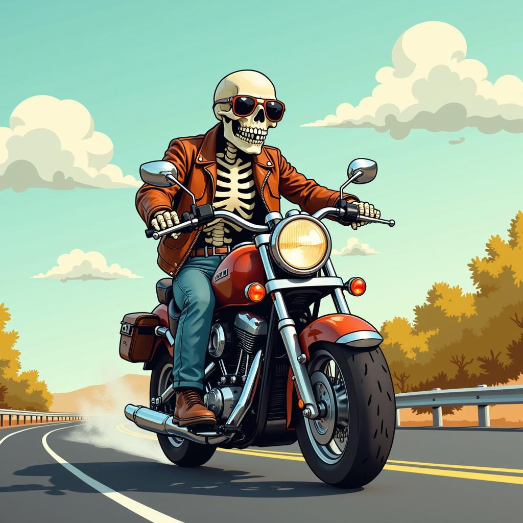 Skeleton Riding a Motorcycle