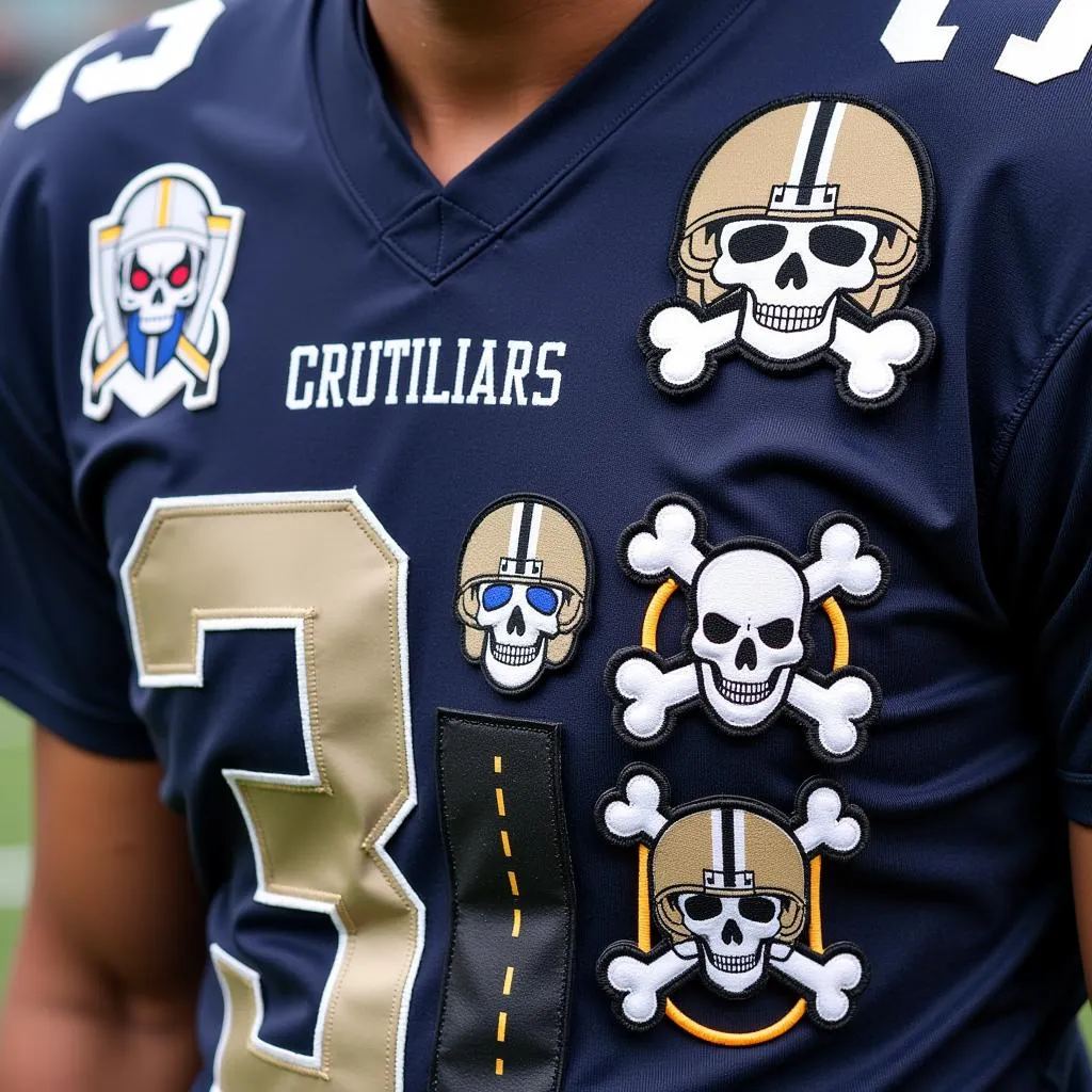 Skull patches on a football jersey