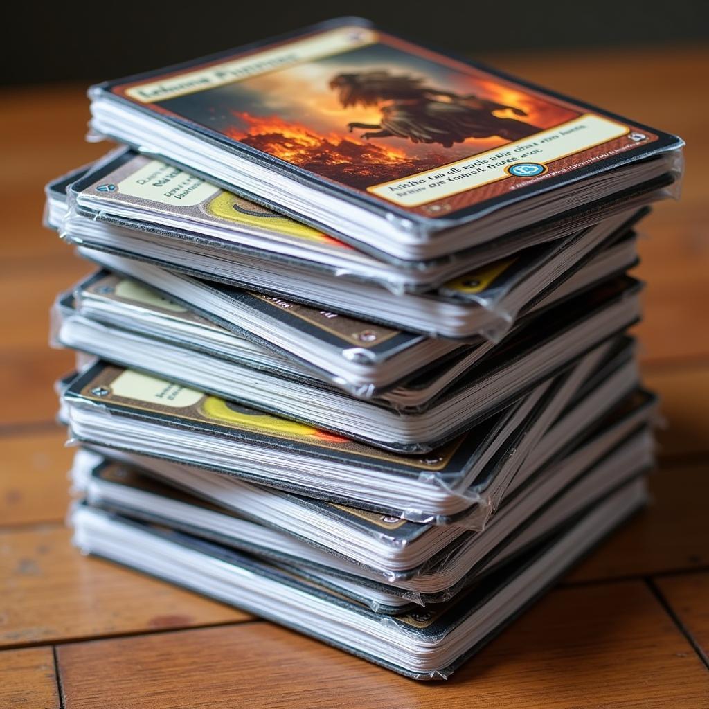 Board game cards in sleeves