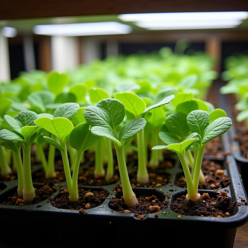 Snapdragon Seedlings Growing Indoors Under Grow Lights