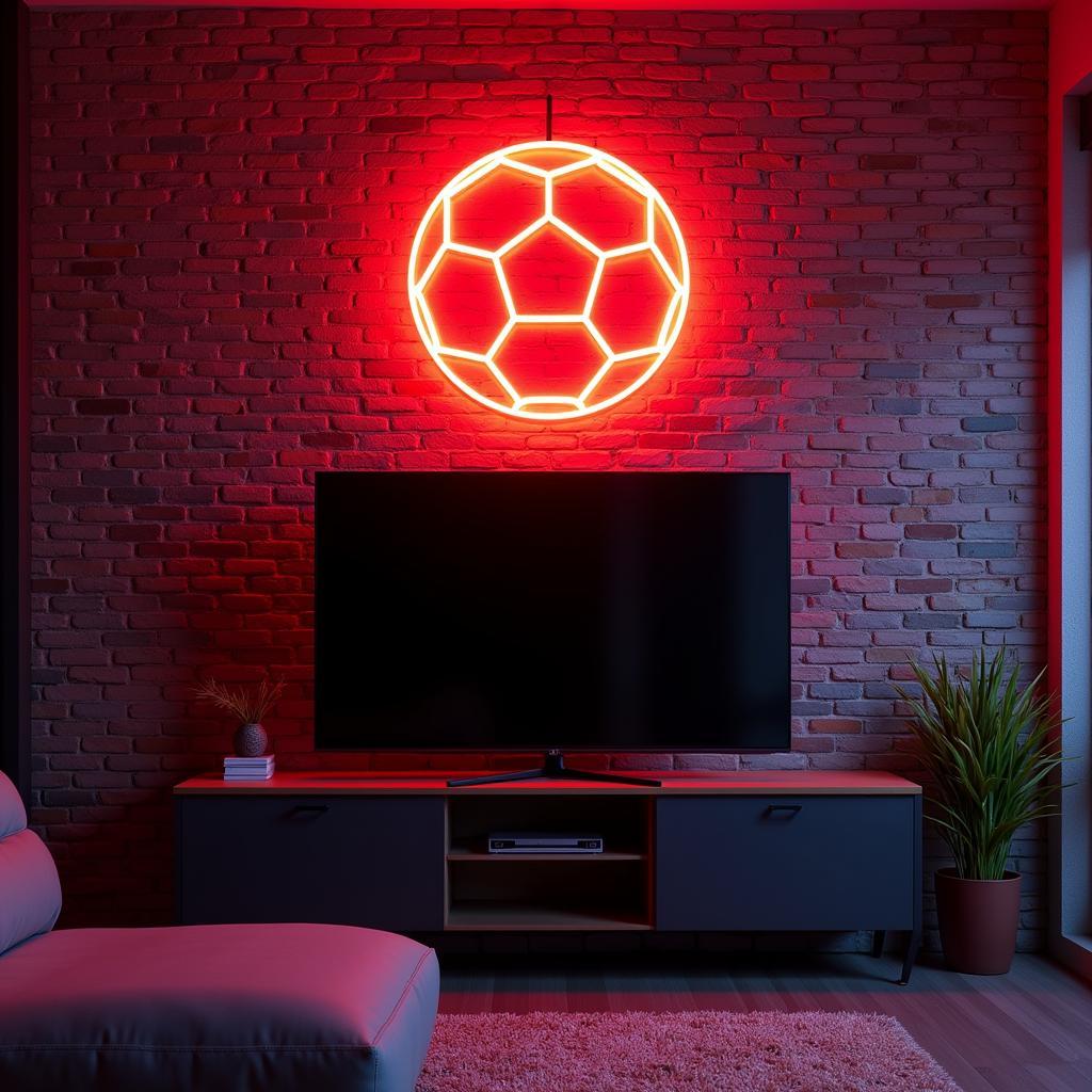 Soccer Neon Sign Illuminating a Living Room