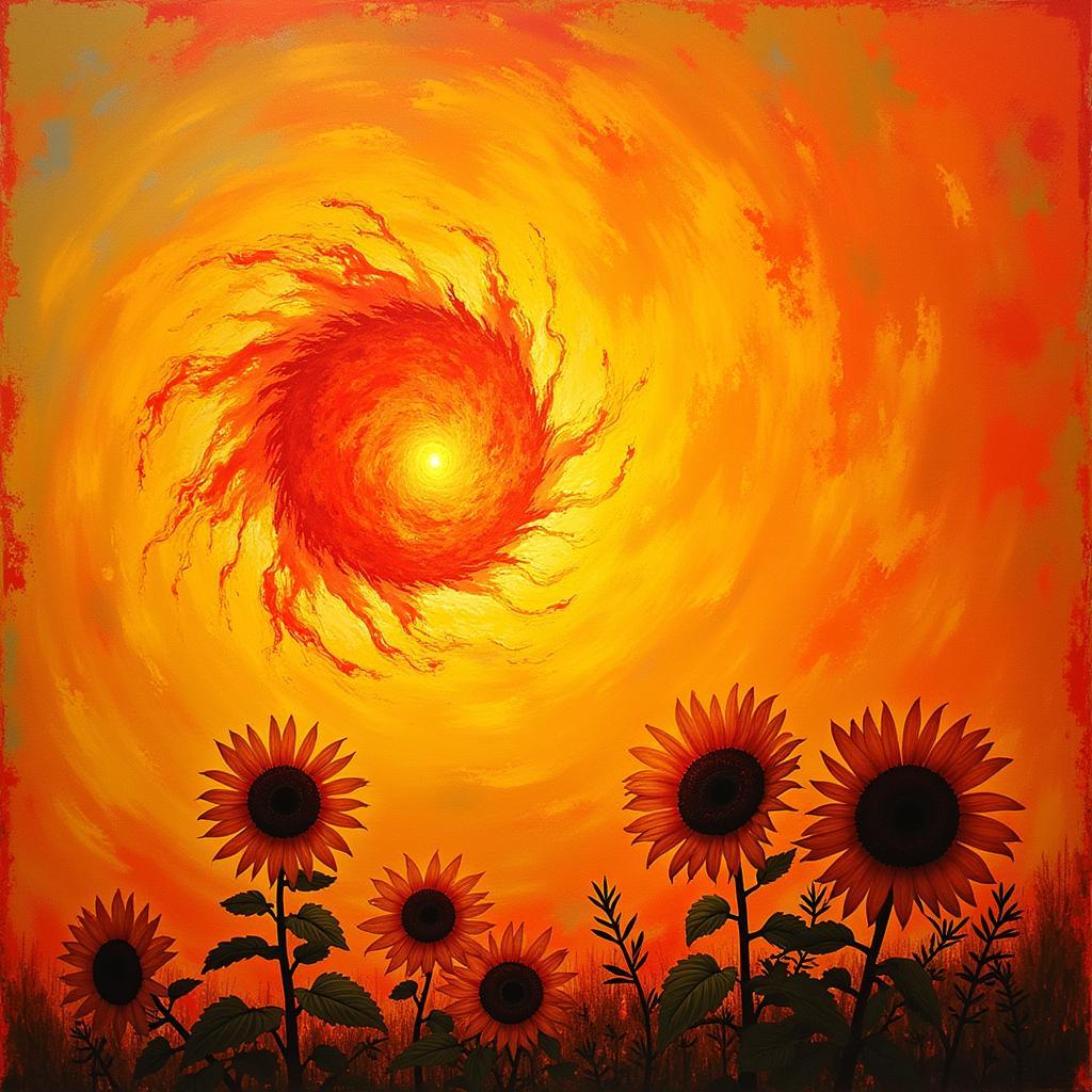 Abstract depiction of a solar flare sunflower