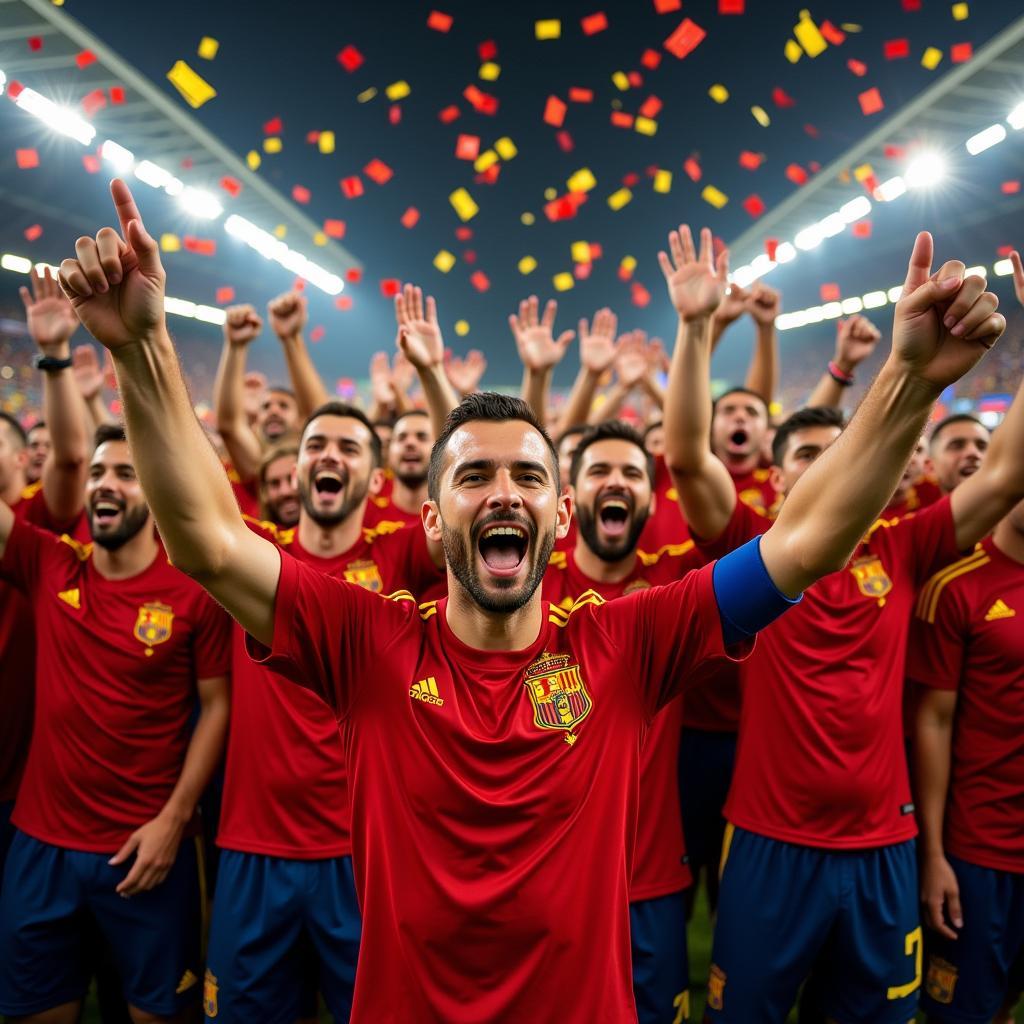 Spanish football team celebrating a victory