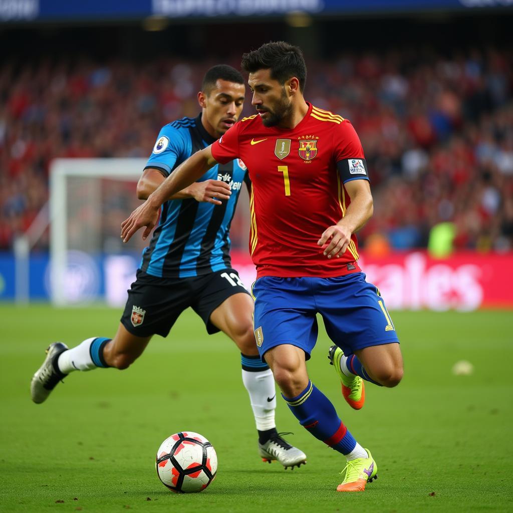 A Spanish footballer showcasing his skills during a match.