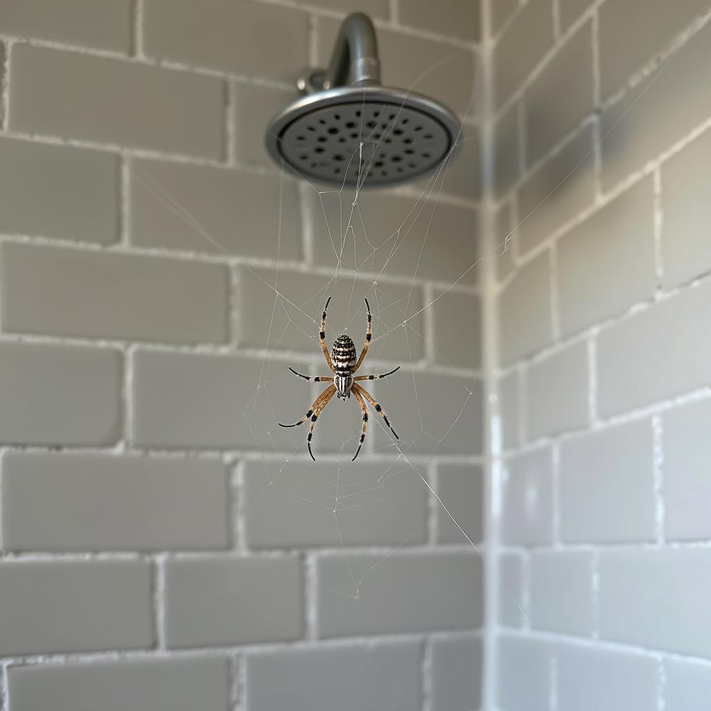 Spider web in a shower corner