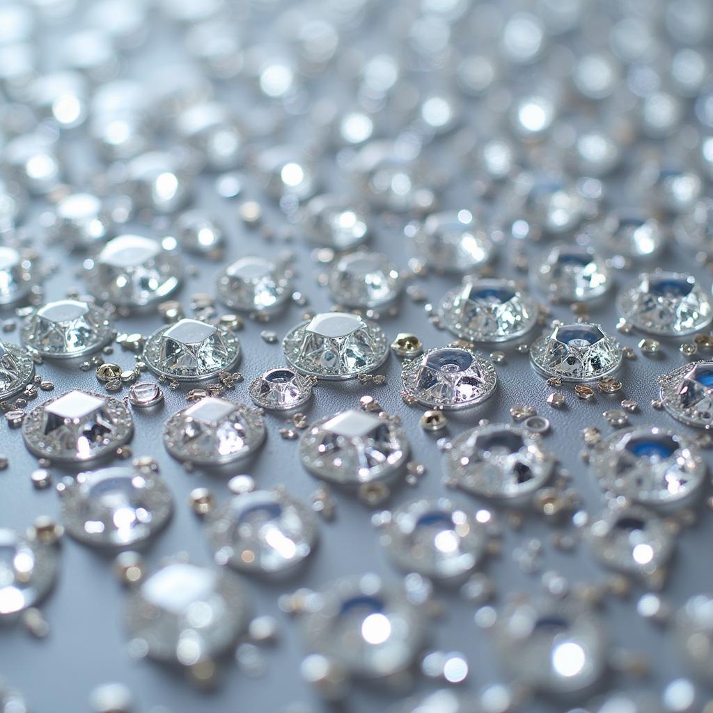 Close-up of sparkling square diamonds on canvas