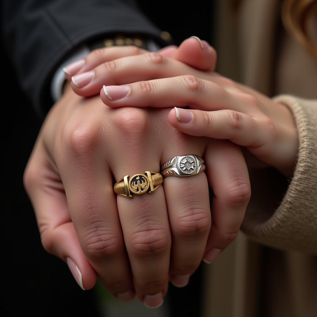 Matching gold and silver Star Wars couple rings