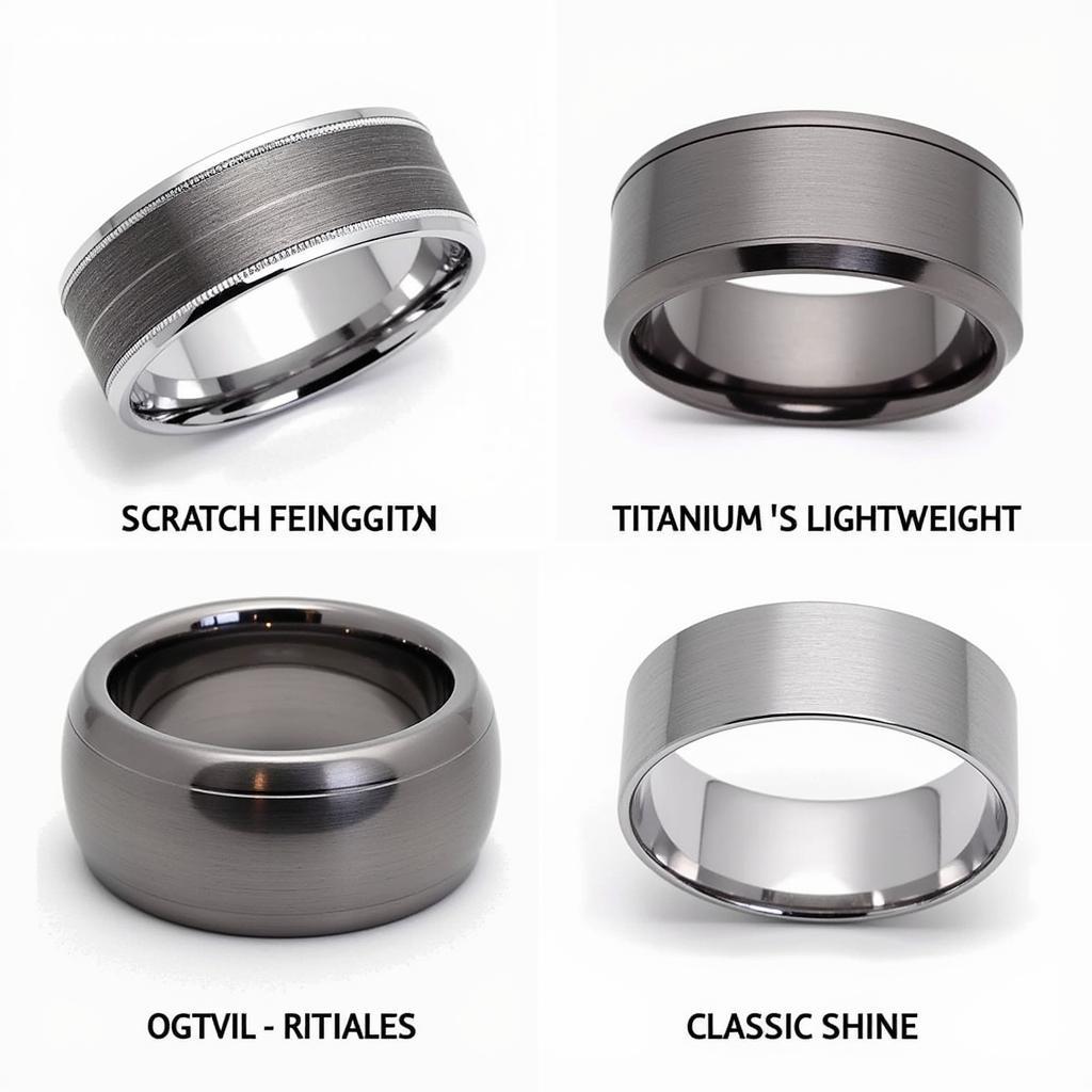 Close-up of different metals used in Star Wars rings: Tungsten, titanium, and silver.