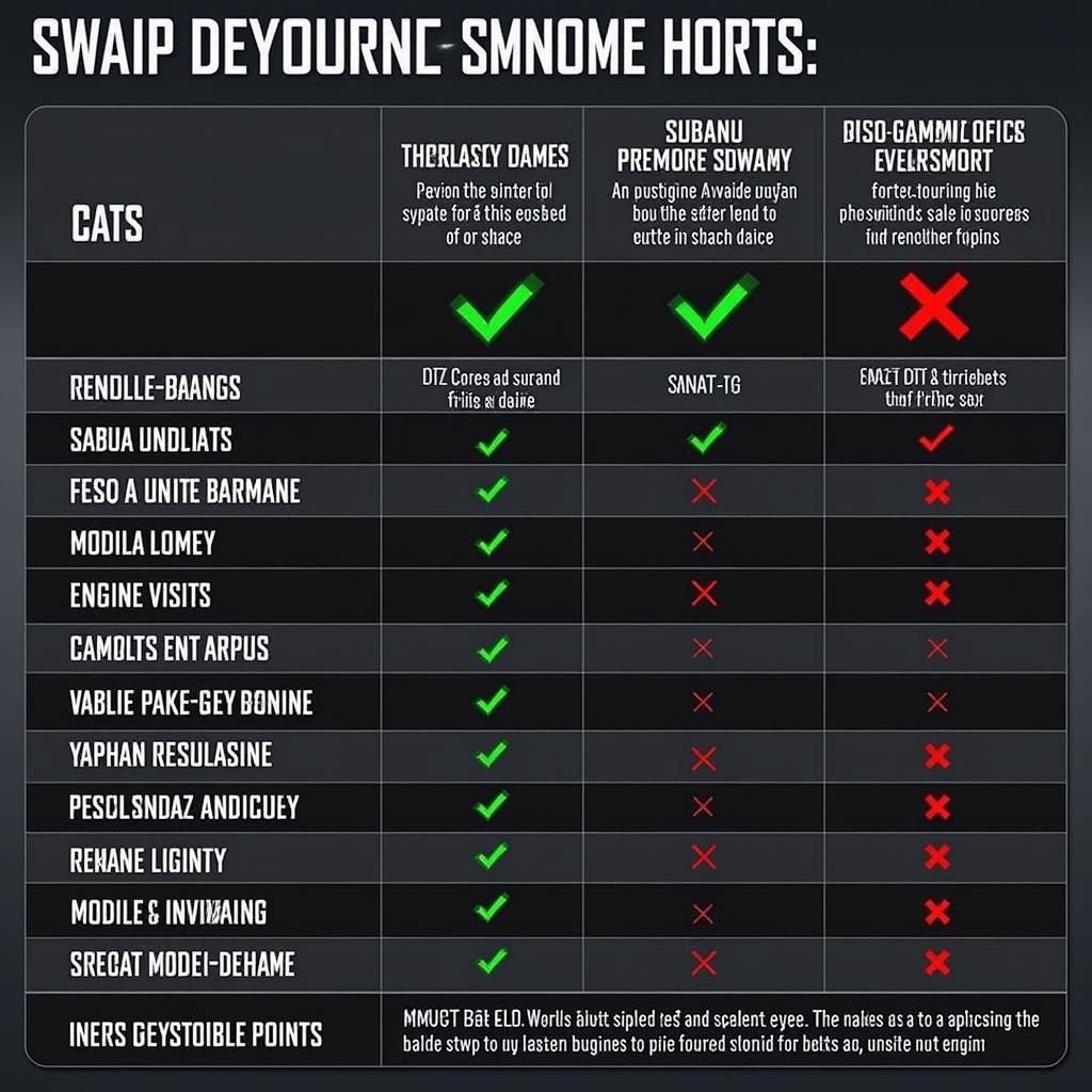 Example of a Subaru Engine Swap Compatibility Chart