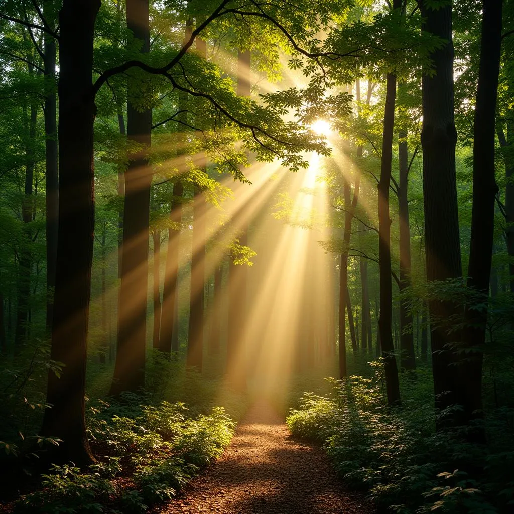 Sunlight through forest canopy