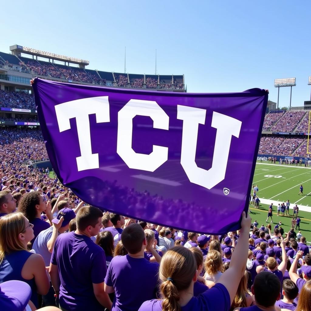 TCU flag waving proudly at a football game