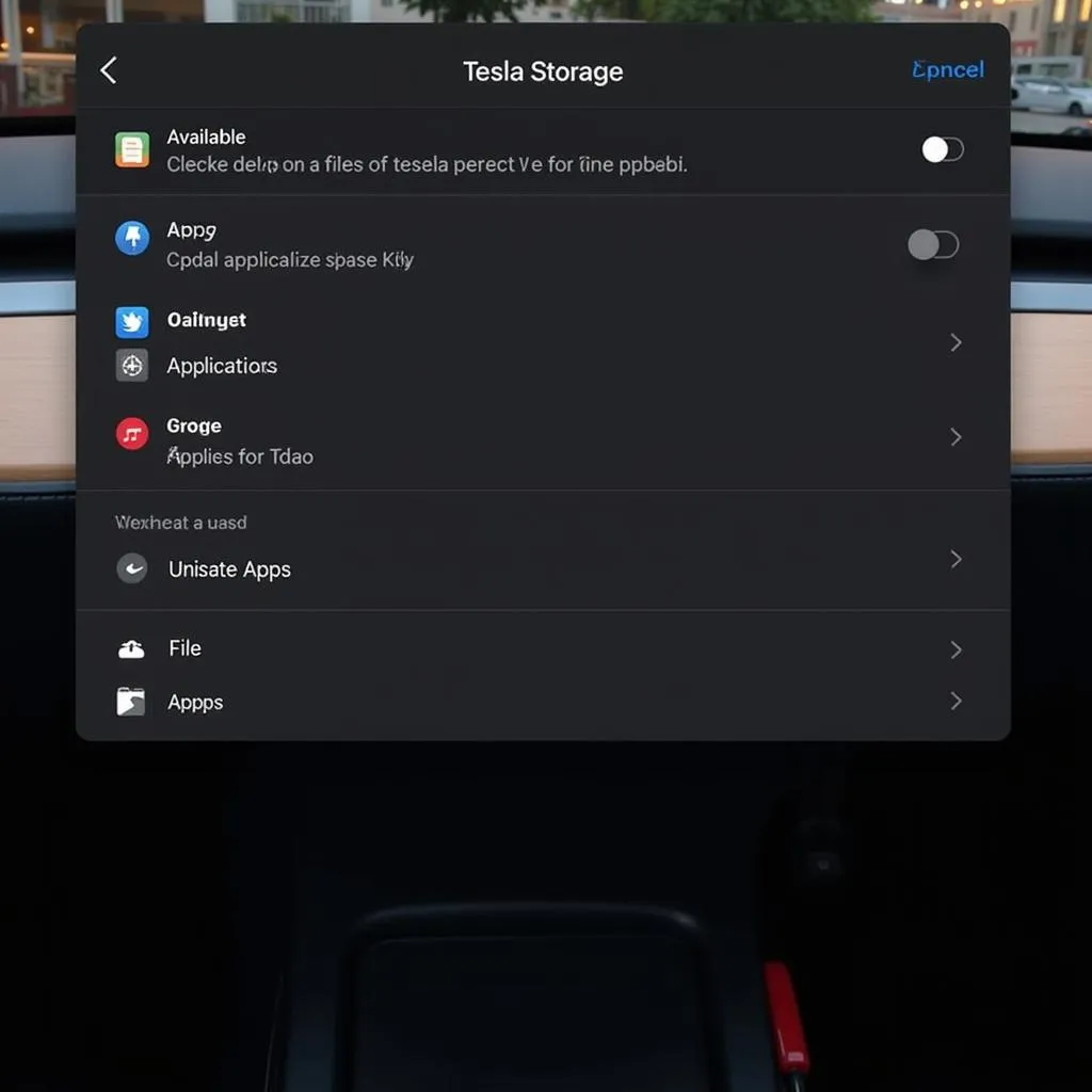 Managing storage on the Tesla control screen