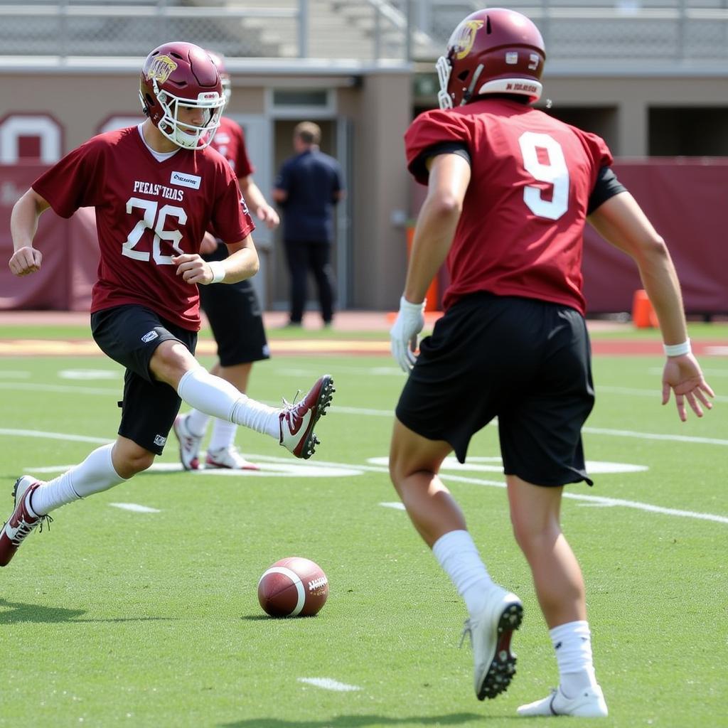 Texas State Special Teams Practicing Kicks and Returns