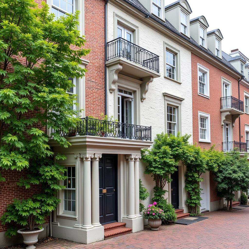 Historic architecture lining The Strand in New Castle, Delaware