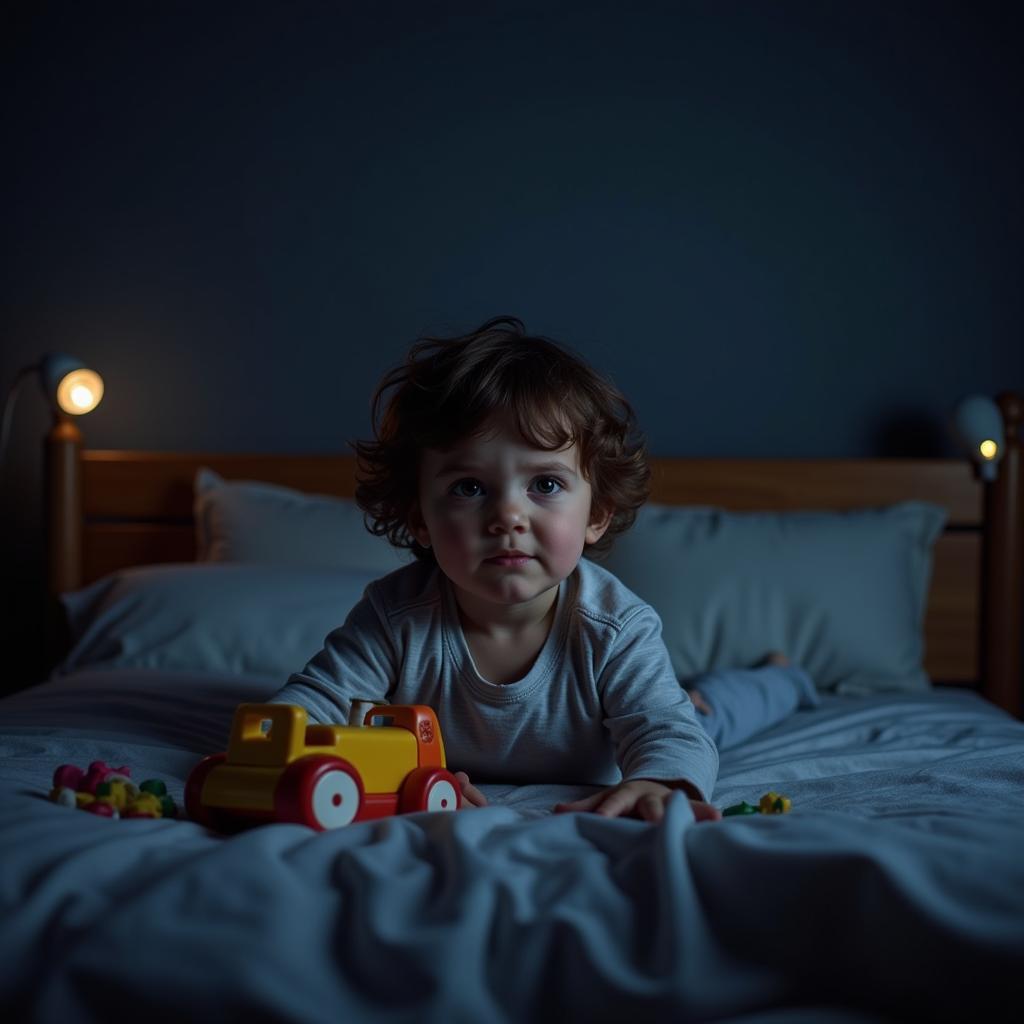 A frustrated toddler refusing to sleep