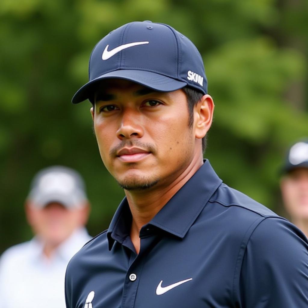 Tony Finau wearing his Nike hat on the golf course