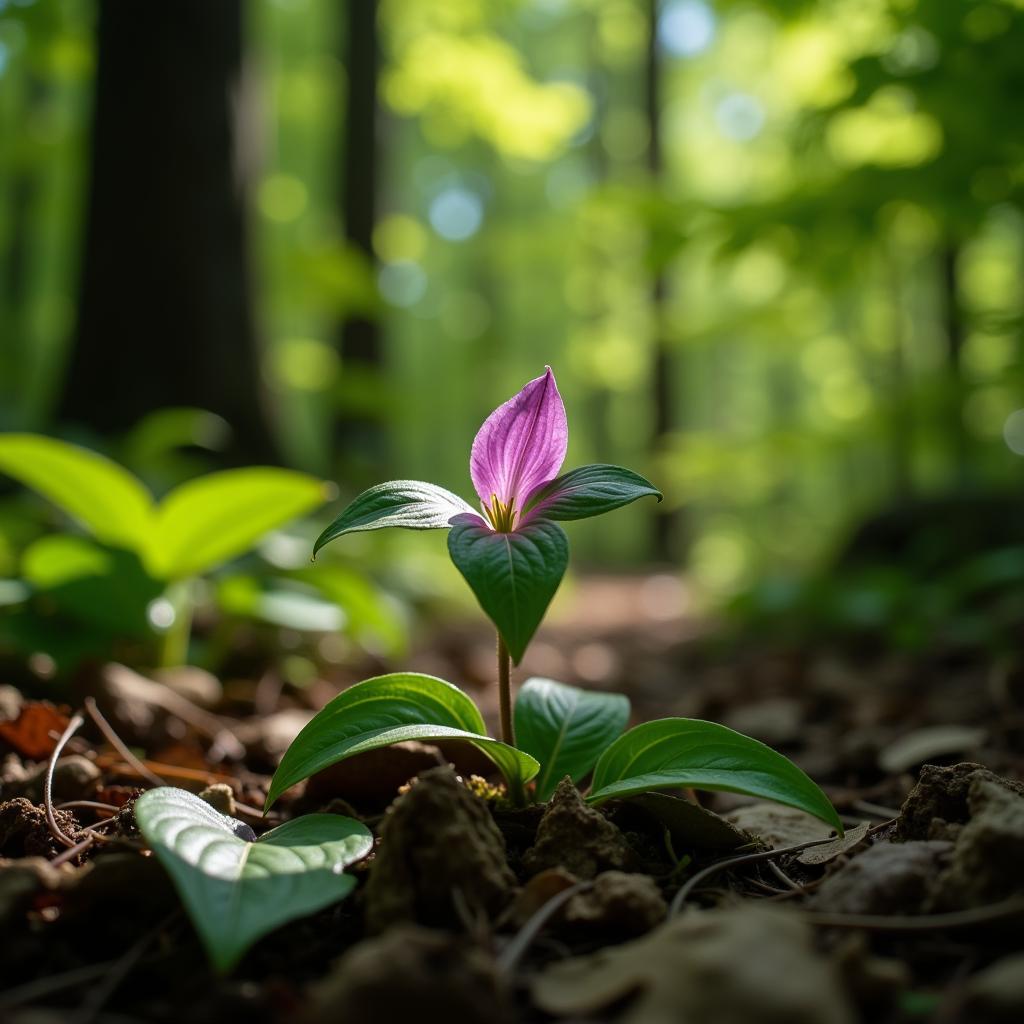 Trillium flower on a forest floor