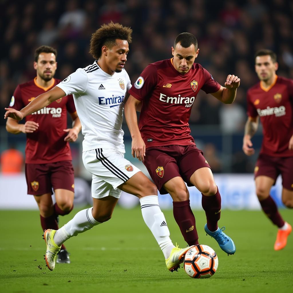 Udinese forward breaking through the AS Roma defense