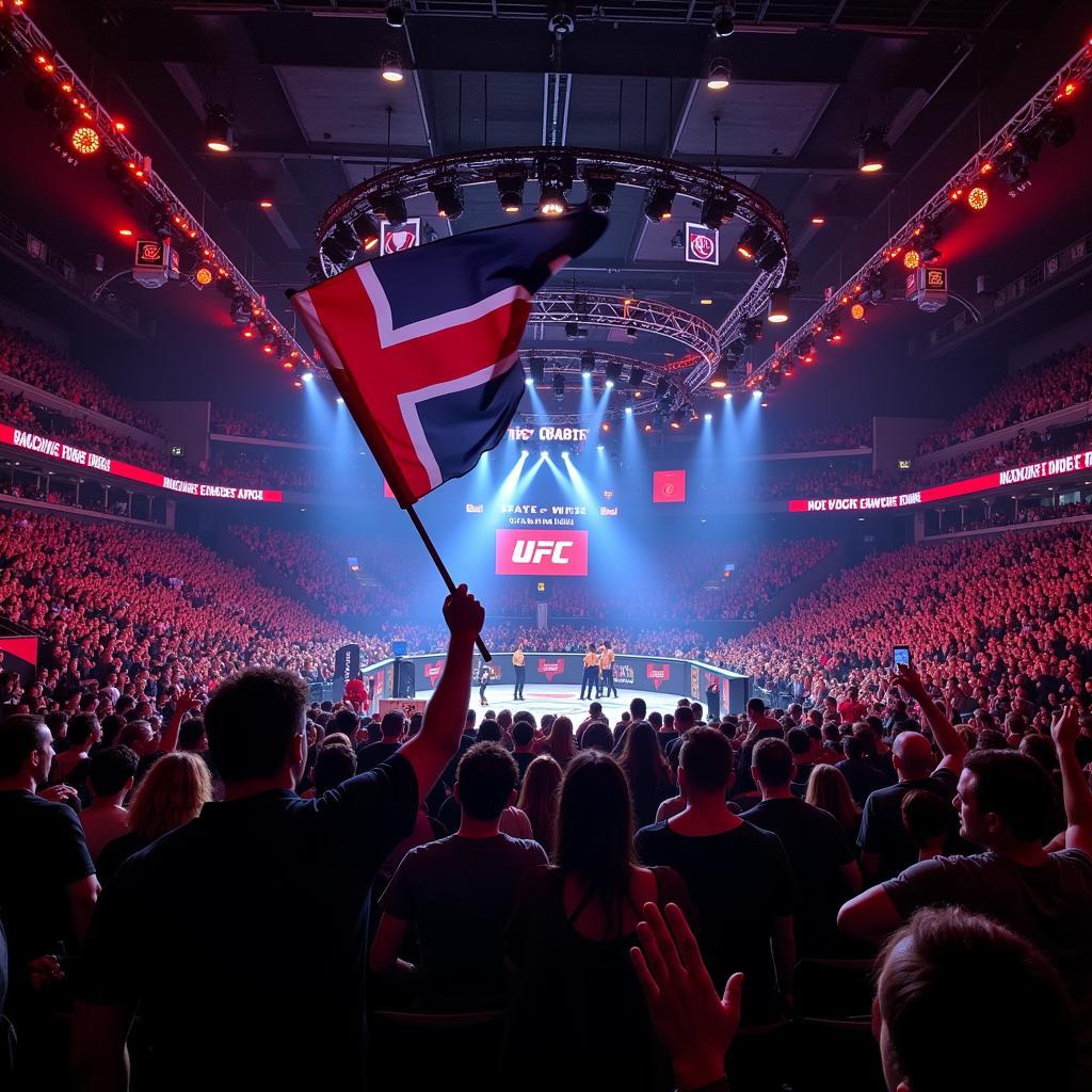 Fans cheering inside a packed UFC Amsterdam arena