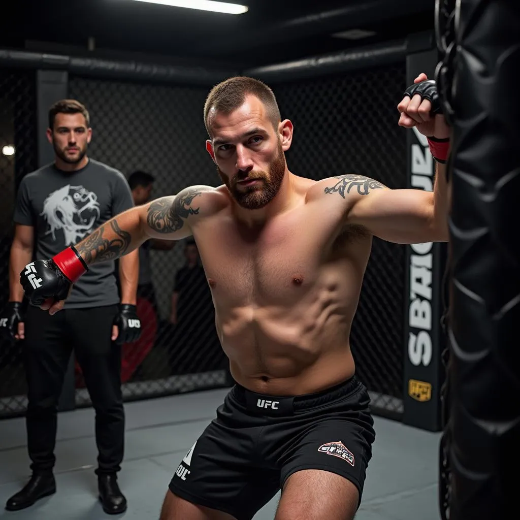 UFC Fighter Training Intensely in the Gym