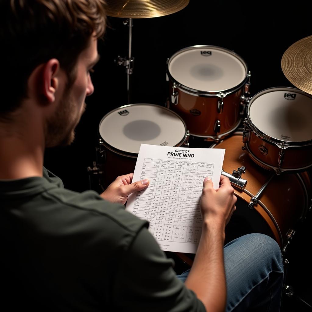 Drummer using a drum cross reference chart during practice