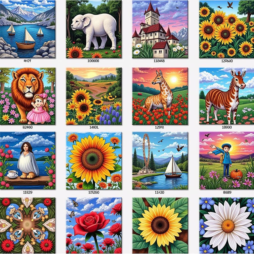 A colorful display of various square diamond art kits